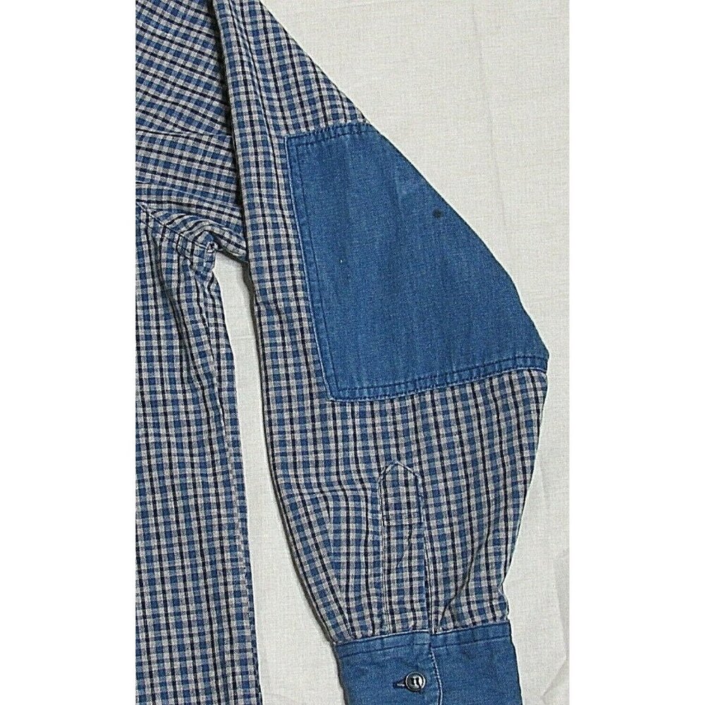 Vintage Plaid Elbow Patch Shirt Button Blue Long Sleeve Large Marciano Guess - Picture 3 of 9